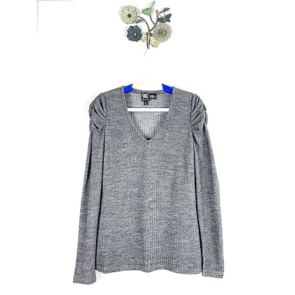 W By Worth Womens Pullover Sweater Size Small V Neck Herringbone Wool Blend Gray - Picture 2 of 8
